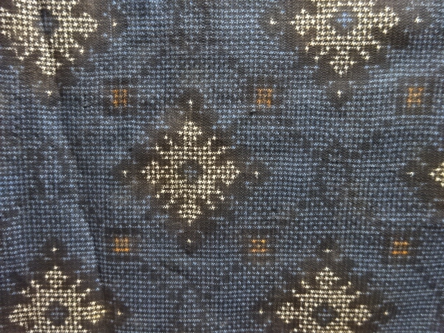 JAPANESE KIMONO / ANTIQUE KIMONO / DORO OSHIMA TSUMUGI (5 maruki) / WOVEN ABSTRACT PATTERN